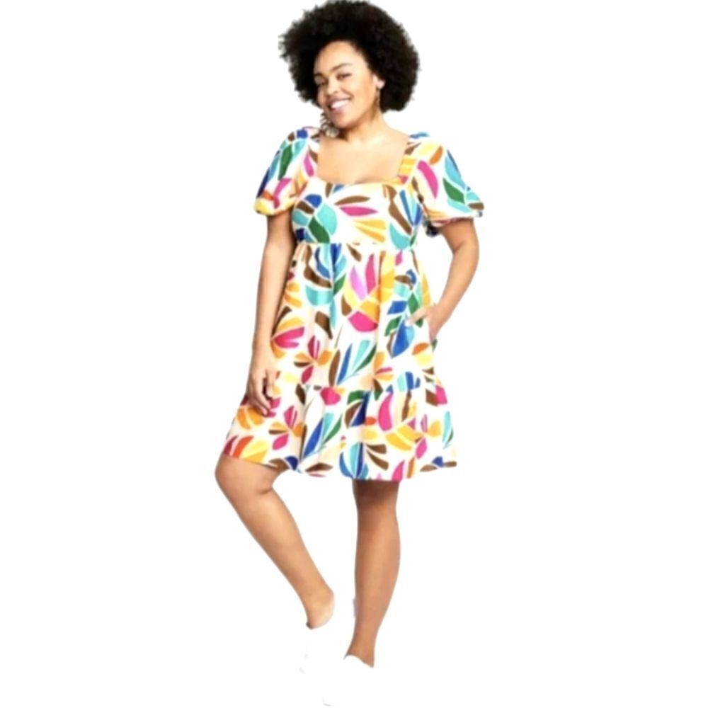 EC TABITHA BROWN FOR TARGET BOTANICAL PRINT PUFF SLEEVE DRESS SZ.XS
